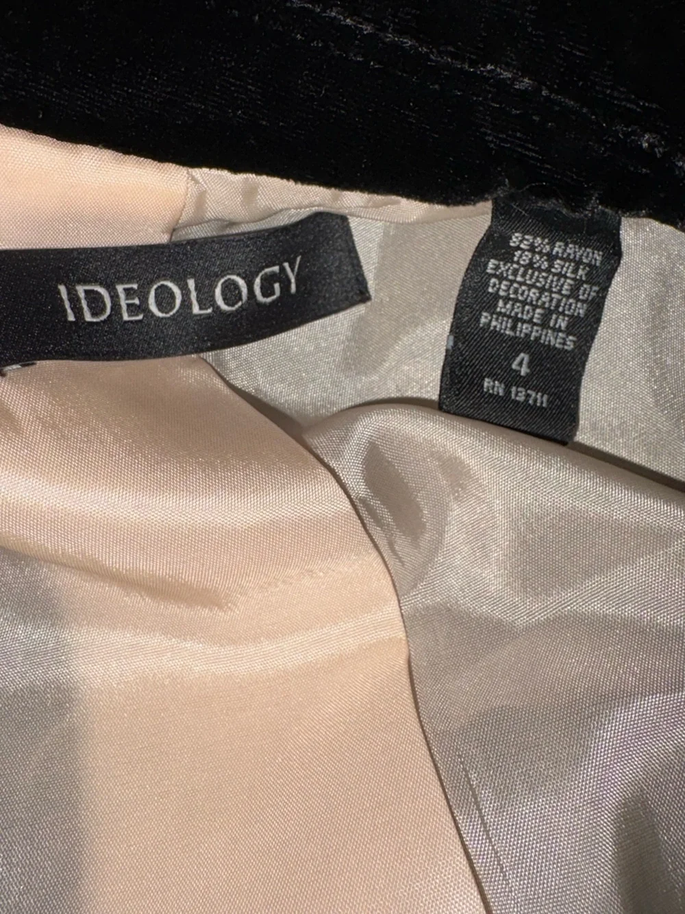 Ideology Black Silk Blend Velvet Blush Pink Bow Tie Y2K Blazer - 4